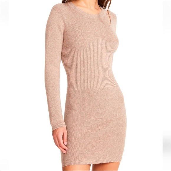 BB DAKOTA BY STEVE MADDEN, Knit Sweater, Long Sleeve Mini Dress, Light Taupe NWT - Picture 3 of 7